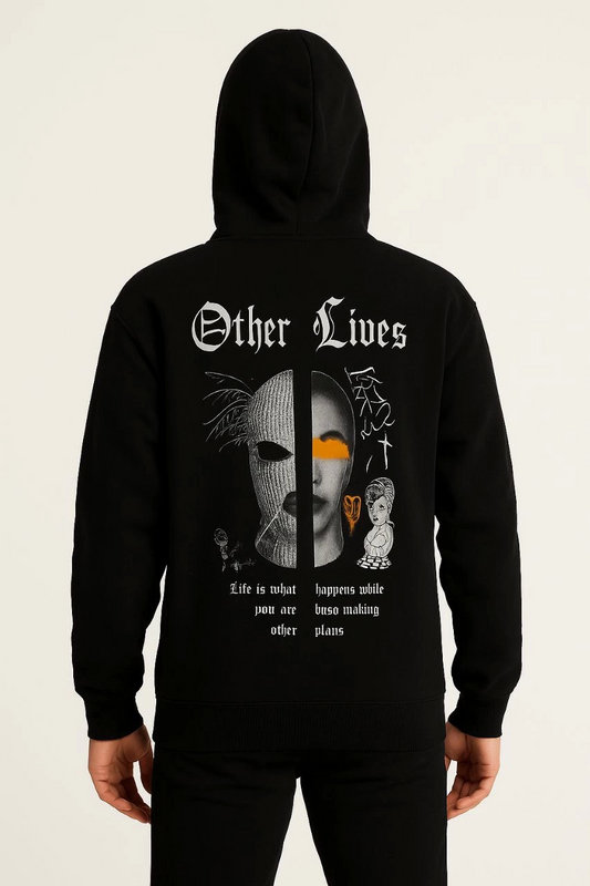 Üç İplik Kapüşonlu Ön ve Arka Baskılı SweatShirt hoodie - Siyah