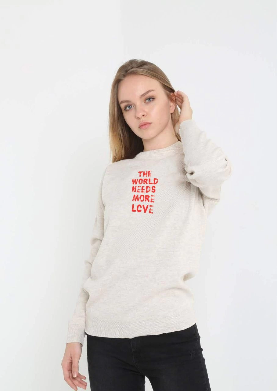 Venlora Unisex Bisiklet Yaka Baskılı Dokuma Triko - Bej