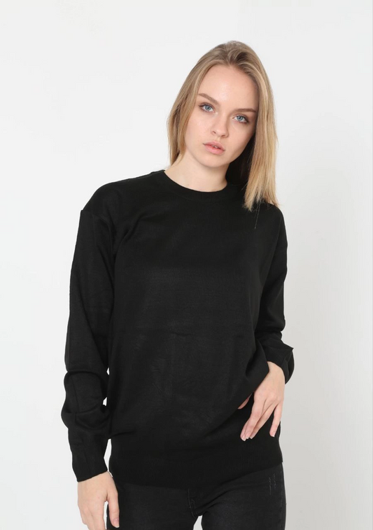 Venlora Unisex Uzun Kol Biskilet Yaka Dokuma Triko - Siyah